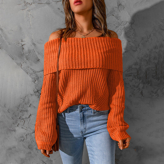 Women's One-shoulder Solid Color Loose Sweater