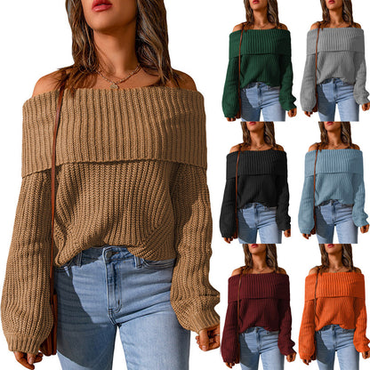 Women's One-shoulder Solid Color Loose Sweater