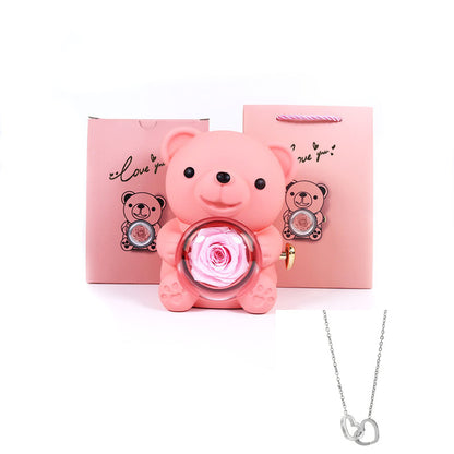 LoveBloom Charms Couples Necklace with Bear Rose Gift Box