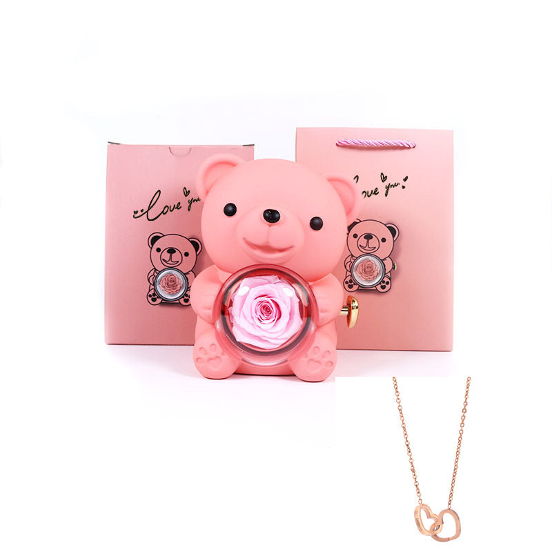 LoveBloom Charms Couples Necklace with Bear Rose Gift Box